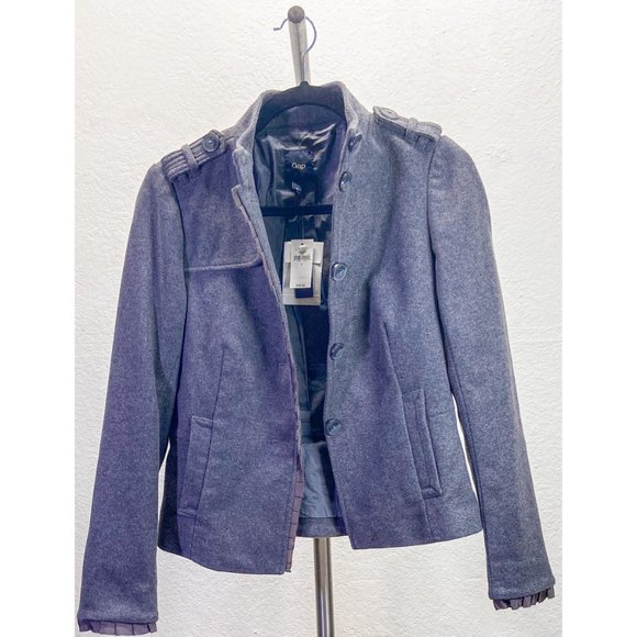 NWT Wool Military Blazer Style High Collar Gray Button GAP Jacket - Picture 5 of 7